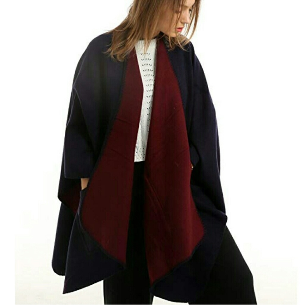 NEW Cozy Warm Soft  Reversible  Poncho Wrap - Picture 3 of 9